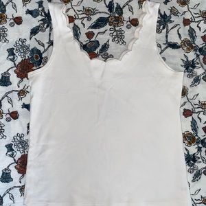 Scalloped white tank top